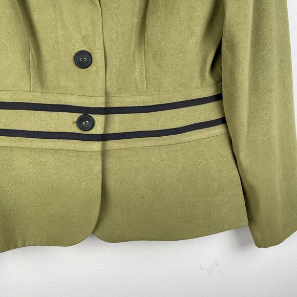 90s Vintage Green Vegan Suede Pointed Collar Cinched Waist Blazer Jacket Size S - Picture 4 of 8